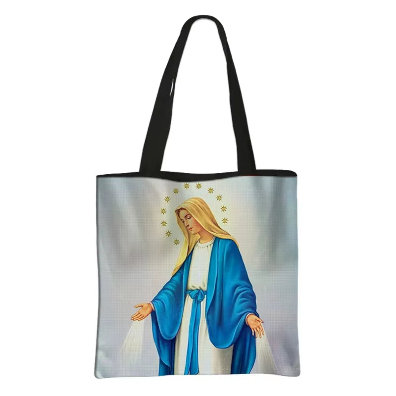 Virgin Mary Print Shopping Bags Our Lady of Guadalupe Tote Bag Women Handbag Catholic Churches Storage Bags Portable Storage Bag