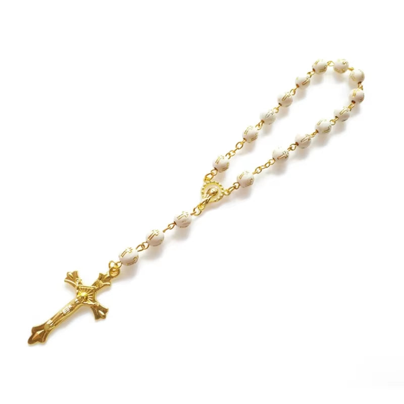 chapelet catholique  perles de verre couleur or rose