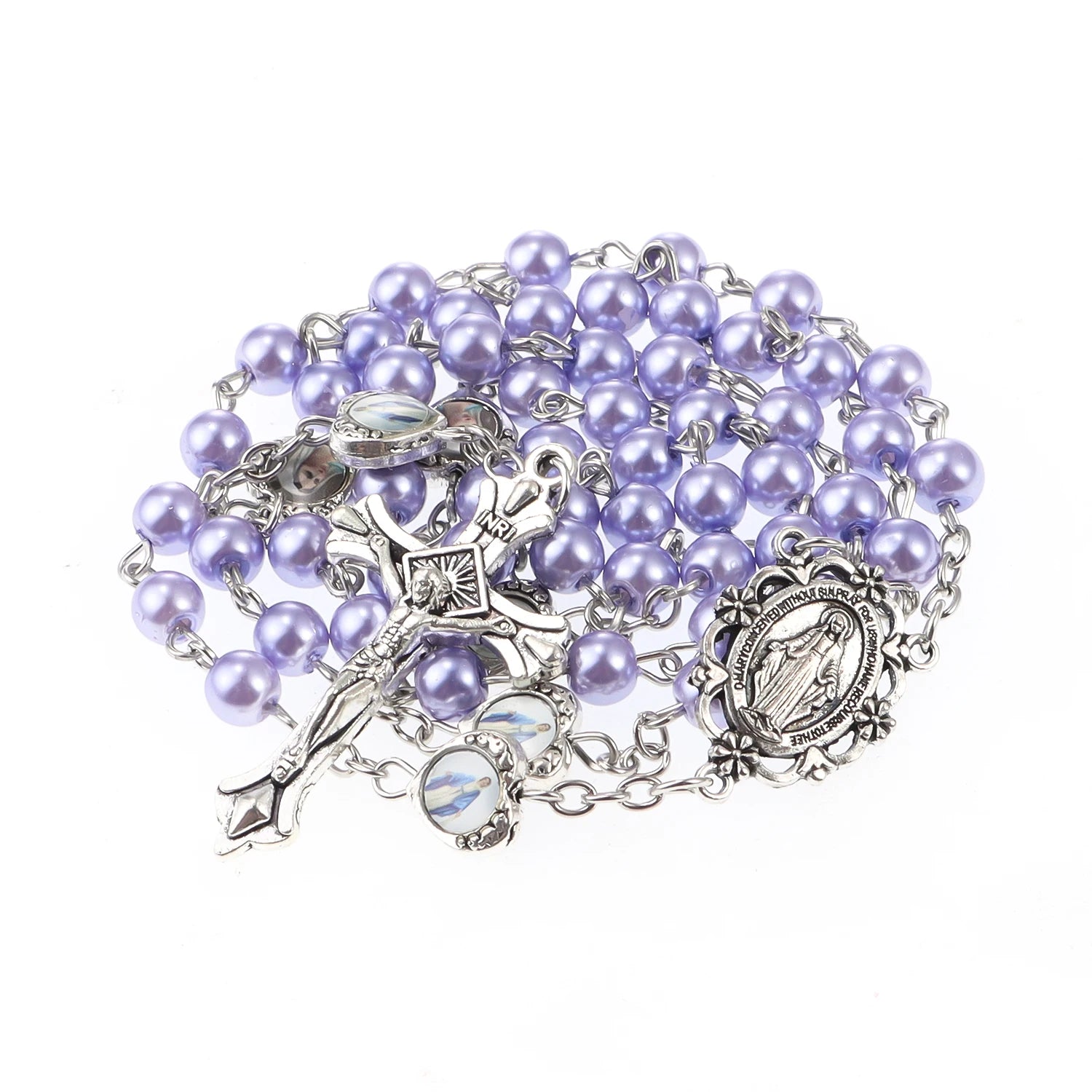 Chapelet avec boîte miroir, collier de perles de prière catholiques avec boîte à bijoux