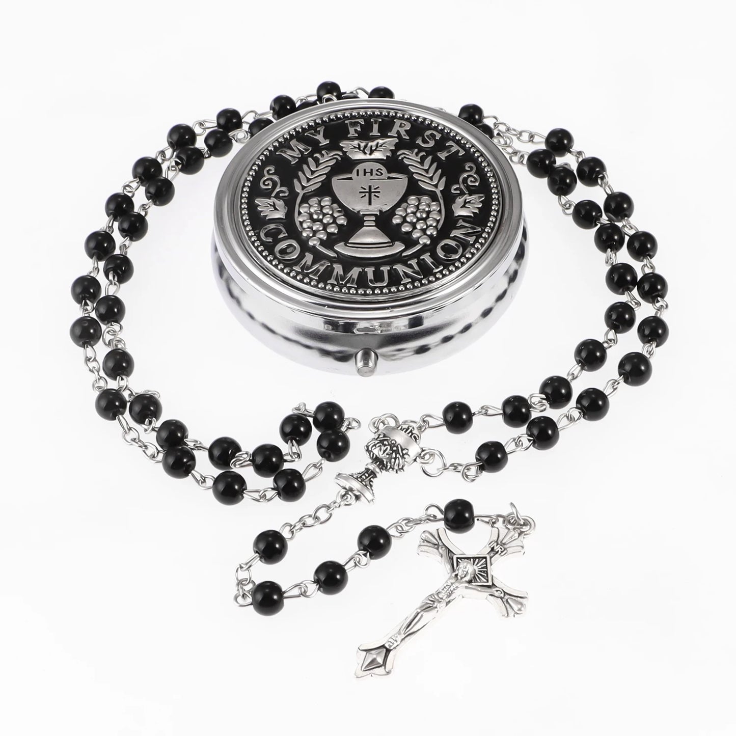 Chapelet avec boîte miroir, collier de perles de prière catholiques avec boîte à bijoux