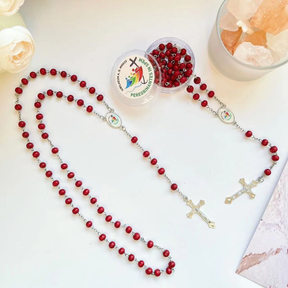 Chapelet de 2025 jubilé, cadeaux catholiques avec boîte.