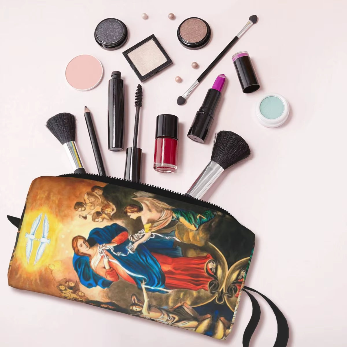 Custom Mary Undoer of Knots Cosmetic Bag Women Cute Catholic Our Lady of Virgin Mary Makeup Case Beauty Storage Toiletry Bags