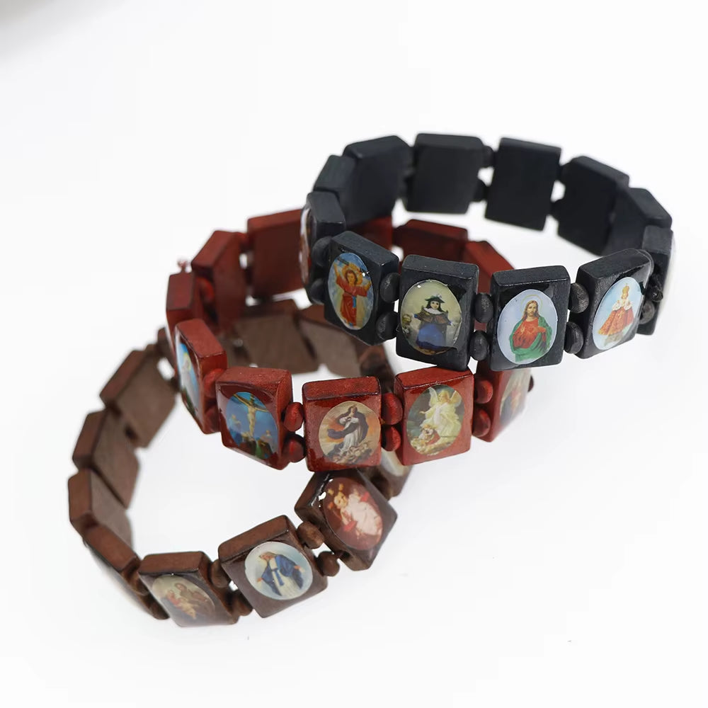 bracelet chapelet en bois, 3 couleurs, style religieux, tendance, Jésus, bijoux religieux
