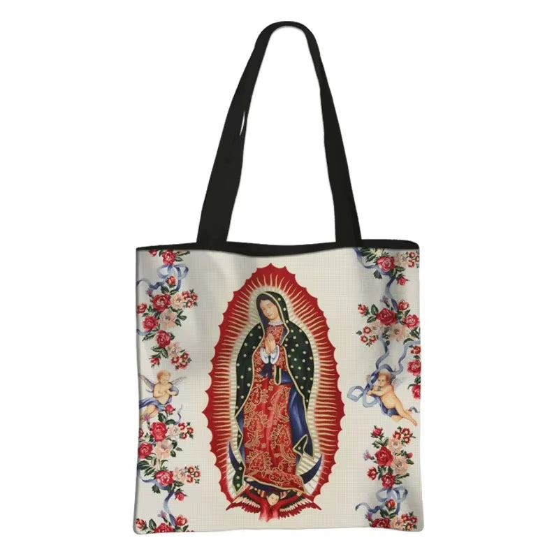 Virgin Mary Print Shopping Bags Our Lady of Guadalupe Tote Bag Women Handbag Catholic Churches Storage Bags Portable Storage Bag