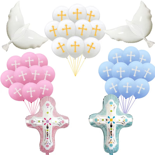 1Set Church Cross Pigeon Dove Foil Balloons Christian Catholic Worship Pray Wedding Celebration Birthday Follower Disciple Party