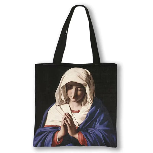 Virgin Mary Print Shopping Bags Our Lady of Guadalupe Tote Bag Women Handbag Catholic Churches Storage Bags Portable Storage Bag