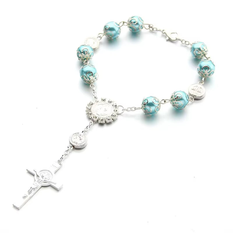  chapelet catholique  perles de verre couleur or rose