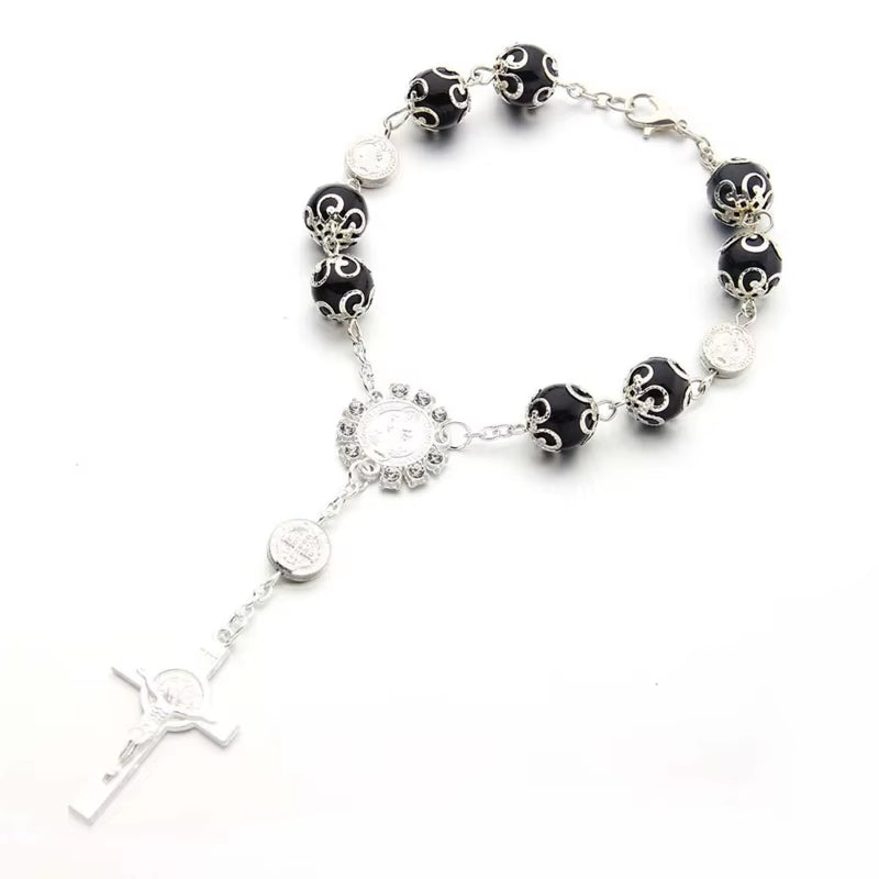  chapelet catholique  perles de verre couleur or rose